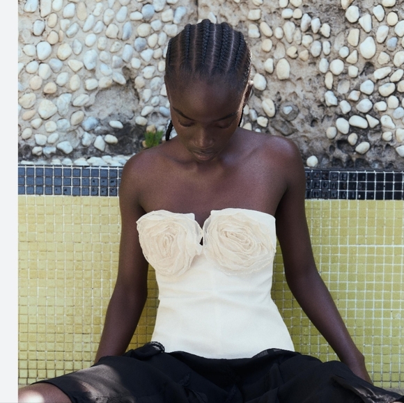 STRAPLESS FLORAL TOP SIZE M - Picture 5 of 8